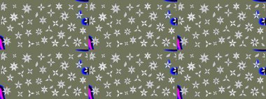 Düz Çiçek Elementleri Tasarımı. Raster illüstrasyonundaki çiçek desenli çizim. Yeşil renkli çiçekler. Renkli Yaz Teması çizim şablonu.