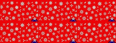 Küçük kırmızı çiçeklerle oldukça eski bir besin torbası deseni. Tekstil, kumaş, kapaklar, duvar kağıtları, baskı, paket, koleksiyon defteri, örgü, dekupaj için çiçek arkaplanı..