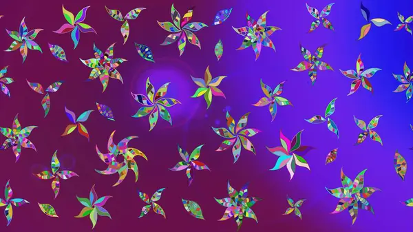 Parlak renkli çiçekleri ve mor renkli yaprakları olan harika bir çiçek deseni. Halk tarzı. Moda baskıları için zarif bir şablon. Modern çiçek arkaplanı.