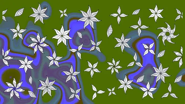 Düz Çiçek Elementleri Tasarımı. Renkli Bahar Teması eskiz kalıbı. Raster illüstrasyonu. Yeşil renkte zarif çiçekler ve suluboya..