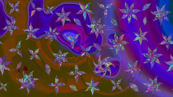 Düz Çiçek Elementleri Tasarımı. Renkli Bahar Teması eskiz kalıbı. Kahverengi renkli çiçekler. Raster illüstrasyonunda çiçek deseni çizimi.