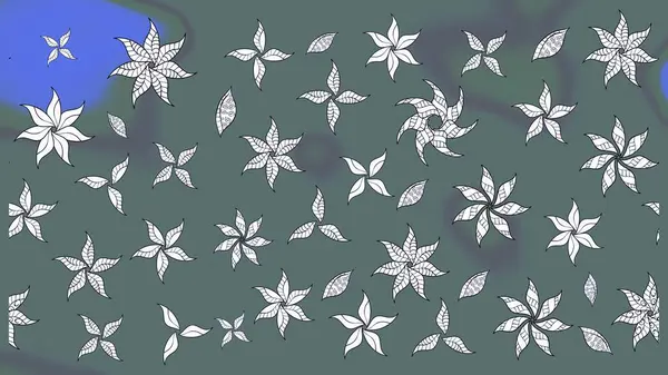 Raster illüstrasyonu. Taslak desenli, modaya uygun kumaş deseni. Renkli Bahar Teması eskiz kalıbı. Düz Çiçek Elementleri Tasarımı. Şirin çiçek elementleri..