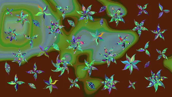 Suluboya tarzında kahverengi renkte. Raster illüstrasyonu. Küçük çiçekli bahar deseni çiz.