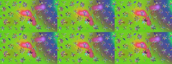 Raster düz çiçek çizim deseni. Hediye ambalaj kağıdı, tebrik kartları, posterler ve pankart tasarımı. Yeşil renkte çiçekler.