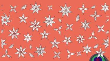 Raster illüstrasyonu. Çiçek desenli çizim. Asya tekstil tarzında. Raster illüstrasyonu. Turuncu renkte çiçekler.