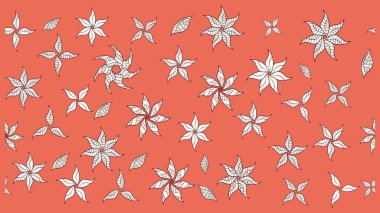 Turuncu renkli çiçekler. Raster illüstrasyonundaki çiçek desenli çizim. Düz Çiçek Elementleri Tasarımı. Renkli Yaz Teması çizim şablonu.