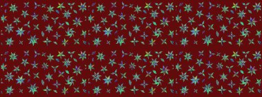 Çiçeksel elementlerle süslenmiş zarif raster dokusu. Küçük çiçekte hoş bir çiçek deseni var. Parlak çiçekli kırmızı renkler üzerine soyut çizim deseni.