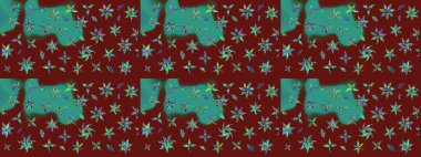 Raster illüstrasyonundaki çiçek desenli çizim. Kırmızı renkte çiçekler.