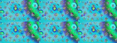 Çiçek desenli eskiz. Düz Çiçek Elementleri Tasarım Raster illüstrasyonu. Renkli Bahar Teması eskiz kalıbı. Mavi renkte çiçekler.