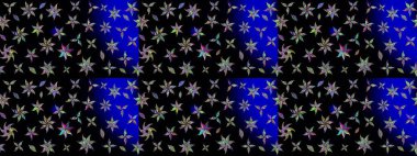 Siyah renkli Asya tekstili. Çiçek desenli çizim. Raster illüstrasyonu.