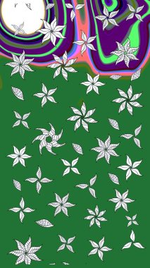 Çiçek desenli raster, yeşil çizgi grafik desenli soyut raster arkaplan. Modern stil dokusu.