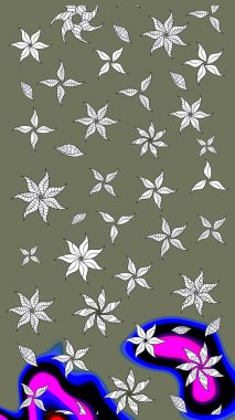 Tropik çiçek desenleri. Raster illüstrasyonu. Yeşil renkte çiçekler.