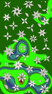 Çiçek desenli raster, yeşil çizgi grafik desenli soyut raster arkaplan. Modern stil dokusu.