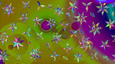 Yumuşak, bahar çiçekli arka plan. Çiçekli karalama şeklinde Raster çiçek deseni. Yeşil renkte çiçekler.