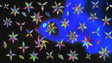 Moda baskıları için zarif bir şablon. Parlak renkli çiçekleri ve gri renkli yaprakları olan harika bir çiçek deseni. Modern çiçek arkaplanı. Halk stili.