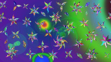 Raster illüstrasyonu. Küçük çiçekteki sevimli çiçek deseni. Raster deseni. Yeşil renklerde. Soyut çiçek çizim kalıbı arkaplanı.