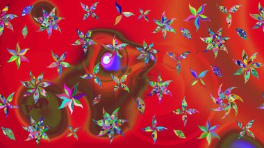 Düz Çiçek Elementleri Tasarımı. Renkli Yaz Temalı eskiz kalıbı. Sevimli çiçek raster deseni. Kırmızı renkte çiçekler.