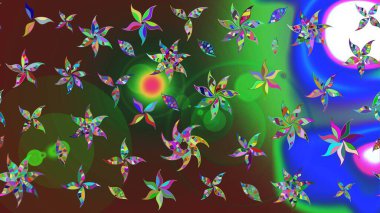 Raster Güzel kumaş deseni. Raster suluboya deseni, narin çiçekler, yeşil çiçekler, tebrik kartı şablonu..