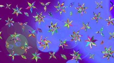 Mor renkli çiçekler. Raster düz çiçek çizim deseni. Tasarım hediye paketi, tebrik kartları, posterler ve afiş tasarımı.