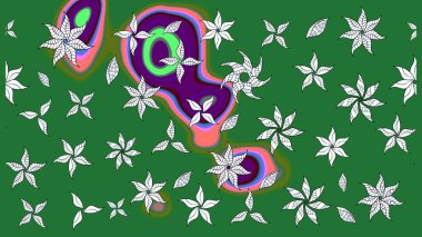 Düz Çiçek Elementleri Tasarımı. Yeşil renkli çiçekler. Sevimli çiçek raster deseni. Renkli Bahar Teması çizim şablonu.