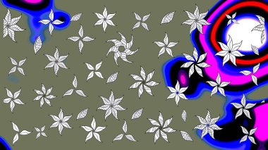 Yumuşak, yeşil renkli bahar çiçekleri. Raster illüstrasyonu. Çiçek ve yapraklı karalama şeklinde Raster çiçek deseni.