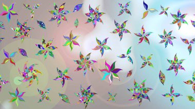 Çiçek desenli çizim. Raster illüstrasyonu. Tarafsız renklerde Asyalı tekstil.