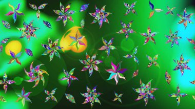 Çizim çiçek deseni duvar kâğıdı olarak kullanılabilir. Yeşil renkli çiçekler. Raster illüstrasyonu.