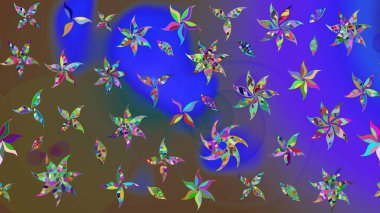 Çiçek desenli çizim. Raster illüstrasyonu. Asya tekstil tarzında. Mor renkli çiçekler. Renkli Bahar Teması eskiz kalıbı. Düz Çiçek Elementleri Tasarımı.