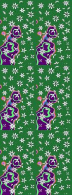 Raster illüstrasyonundaki çiçek desenli çizim. Yeşil renkli çiçekler. Renkli Bahar Teması eskiz kalıbı. Düz Çiçek Elementleri Tasarımı.