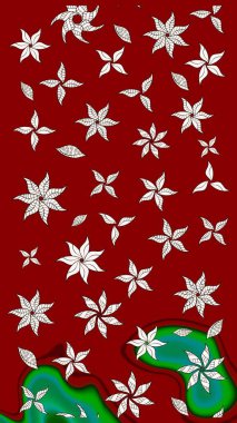 Raster illüstrasyonu. Kırmızı renkte çiçekler. Tropikal çizim çiçek deseni.