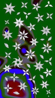 Varicologreen Raster çizimi. Küçük çiçekteki sevimli çiçek deseni. Birçok yeşil soyut çiçekli tropikal çizim deseni.