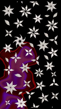 Bir sürü siyah ve soyut çiçekli tropik eskiz deseni. Varicoloblack Raster çizimi. Küçük çiçekte sevimli çiçek deseni var..