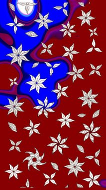 Tekstil, kumaş, ambalaj, hatıra defteri için hoş bir çiçek arkaplanı. Kırmızı arka planda. Çocuksu tasarım. Elle çizilmiş karalama çiçekleri ile Raster çizim deseni.