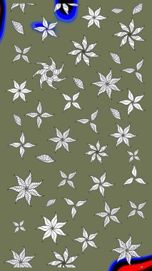 Raster illüstrasyonu. Yeşil renkli Asya tekstili. Suluboya çiçekli çiçek deseni.