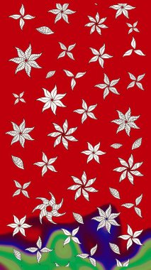 El çizimi. Raster illüstrasyonu. Çiçekli, yapraklı, çiçek desenli çizim..