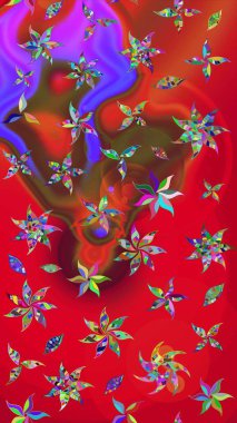 Kırmızı renkte sevimli çiçekler. Küçük çiçekli basit bir çiçek çizimi. Raster illüstrasyonu. Moda baskısı, albüm, ambalaj kağıdı, duvar kağıdı için zarif dekoratif süslemeler..