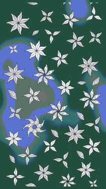 Çiçek tasarımı için inanılmaz bir kolaj cenneti tarzı. Parlak çiçekli kolaj çiçekleri yeşildir. Çiçekli zambaklar eskiz arka planı.