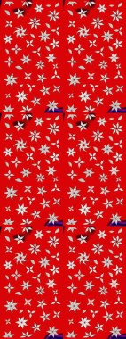 Halk tarzı. Modern çiçek arkaplanı. Parlak renkli çiçekli ve kırmızı yapraklı harika bir çiçek deseni. Moda baskıları için zarif bir şablon.