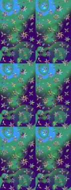 Çiçekli eskiz çizimi. Mavi renkli çiçekler. Renkli Yaz Temalı eskiz kalıbı. Düz Çiçek Elementleri Tasarımı.