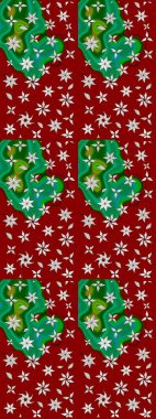 Asya tekstil tarzında. Raster illüstrasyonu. Çiçek desenli çizim. Raster illüstrasyonu. Kırmızı renkte çiçekler.