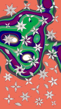 Yapraklı çizim şekli. Davetiye ve kartpostal tasarımı için dekoratif çiçek unsurları. Poster ya da kapak için arka plan. Şirin, zarif çiçekler Raster illüstrasyonu. Tekstil için figür.