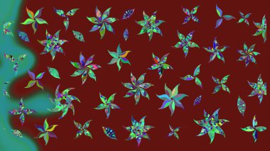 Renkli Yaz Temalı eskiz kalıbı. Kırmızı renkte çiçekler. Düz Çiçek Elementleri Tasarımı. Raster illüstrasyonunda çiçek deseni çizimi.