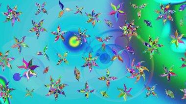 Mavi renkli bitkilerden oluşan parlak çiçekli çizim deseni.