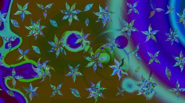 Raster deseni. Mavi renklerde. Soyut çiçek çizim kalıbı arka planı. Raster illüstrasyonu. Küçük çiçekte sevimli çiçek deseni var..