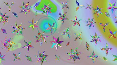 Renkli Bahar Teması eskiz kalıbı. Raster illüstrasyonundaki çiçek desenli çizim. Düz Çiçek Elementleri Tasarımı. Tarafsız renklerde çiçekler.