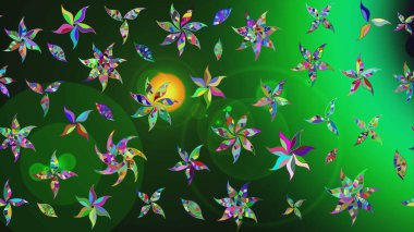 Tekstil tasarımı için yeşil renkli geleneksel halk çiçekleri buketi. Üzerinde gelincikler ve vadi zambakları olan renkli çiçek desenli nakış..