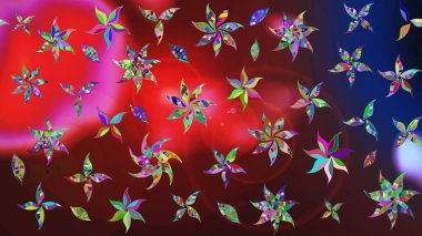 Renkli Bahar Teması eskiz kalıbı. Raster illüstrasyonu. Çiçekli çiçek deseni, suluboya. Kırmızı renkte çiçekler. Düz Çiçek Elementleri Tasarımı.