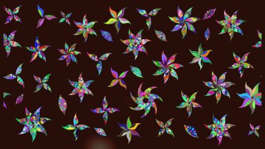 Moda baskıları için zarif bir şablon. Modern çiçek arkaplanı. Halk tarzı. Parlak renkli çiçekleri ve kahverengi yaprakları olan harika bir çiçek deseni..