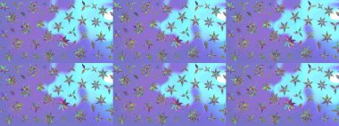 Yumuşak, mor renkte bahar çiçekleri. Raster illüstrasyonu. Yaprak ve çiçeklerin suluboya resmi, menekşe renkleri üzerine çizim şekli.