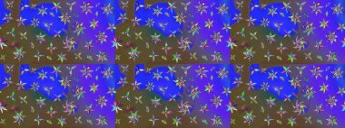 Yumuşak, mor renkte bahar çiçekleri. Raster illüstrasyonu. Patlayan çiçekler soyut olarak yerleştirilmiş. Raster deseni.